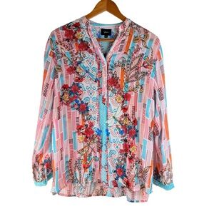 Shana Women Floral Viscose Silk Blouse Multicolor Dragonfly Size Medium